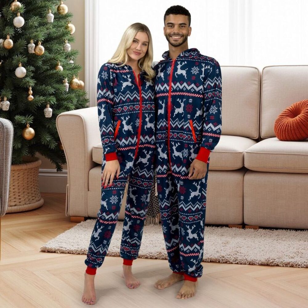 Joyfy -  Christmas Pajamas, Loose Hooded Christmas Pa Blue